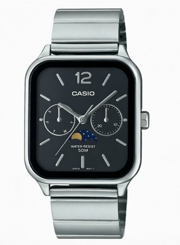 كاسيو ساعة كاسيو معيارية سلسلة 50M، بقلم كوارتز مقاوم للماء، حزام من الفولاذ المقاوم للصدأ، ساعة ذكية للرجال، تصميم أسود - Image 1