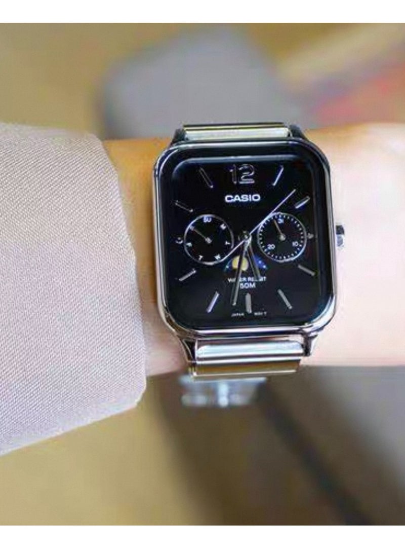 كاسيو ساعة كاسيو معيارية سلسلة 50M، بقلم كوارتز مقاوم للماء، حزام من الفولاذ المقاوم للصدأ، ساعة ذكية للرجال، تصميم أسود - Image 3