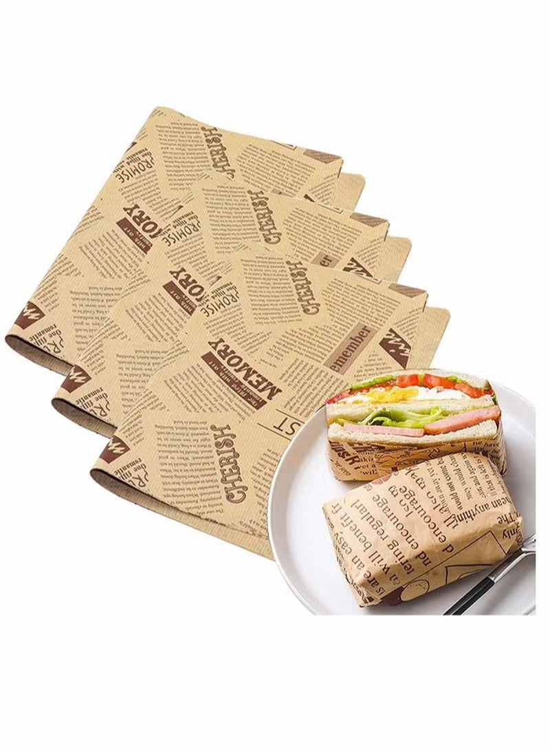 DELFINO 100 Sheets Bread Sandwich Burger Fries Food Grade Oil Proof Paper Grease Greaseproof Wrappers Wrapping Baking Tools Gift Tissue 18x18cm - Image 1