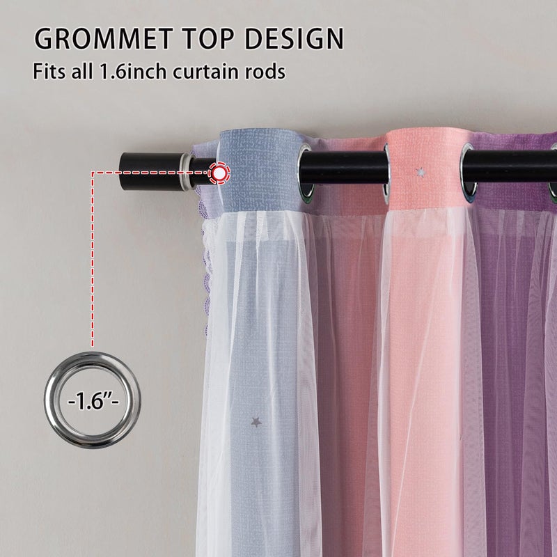 XiDi Blackout Curtains for Girls Bedroom, 63 inches Length 2 Panels Set Kids Room Decro Unicorn Princess Theme Home Decor Grey/Pink/Purple, W34 X L63 2 Panels - Image 4