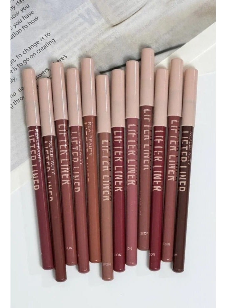 ريال بيوتي جموعة محددات شفاة كريمية من ريل بيوتي، 12 لون محدد شفاه لون، ناعم - Image 1