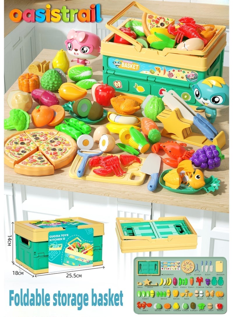 رحلة إلى الواحة  74PCS مجموعة ألعاب المطبخ للأطفال ، ألعاب الطعام المحاكاة من الخضروات والفواكه ، سلة النزهة للأطفال وألعاب المأكولات البحرية ، طعام لعب المقصورة ، طعام محاكاة مع ألعاب البيتزا ، ملحقات المطبخ للأطفال ، هدية STEM للفتيان والبنات - Image 1