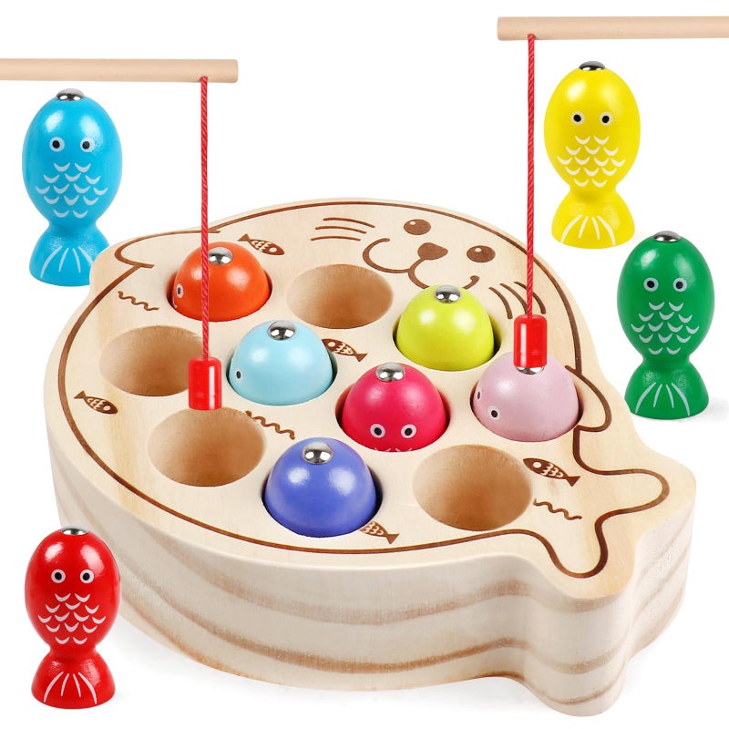 NAODONGLI Wooden Magnetic Fishing Game for Kids 3Montessori Preschool Educational Activities Learning HandEye Coordination Fine Motor Skills Color Sorting Magnet Fish Toys for Boys Girls - Image 2