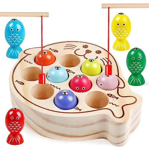 NAODONGLI Wooden Magnetic Fishing Game for Kids 3Montessori Preschool Educational Activities Learning HandEye Coordination Fine Motor Skills Color Sorting Magnet Fish Toys for Boys Girls - Image 1