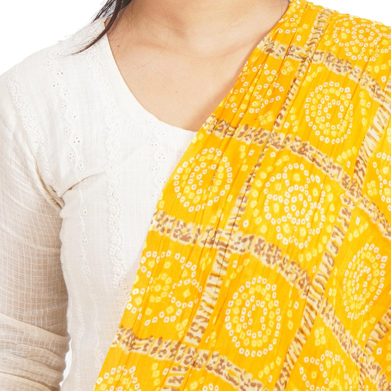 IGH Rajasthani Chinon Silk Dupatta Bandhej Print Dupatta 2.25 Meter Free Size Wedding Gift Return Gift Wedding Favour Gift Scarf (1 Pcs Yellow) - Image 5