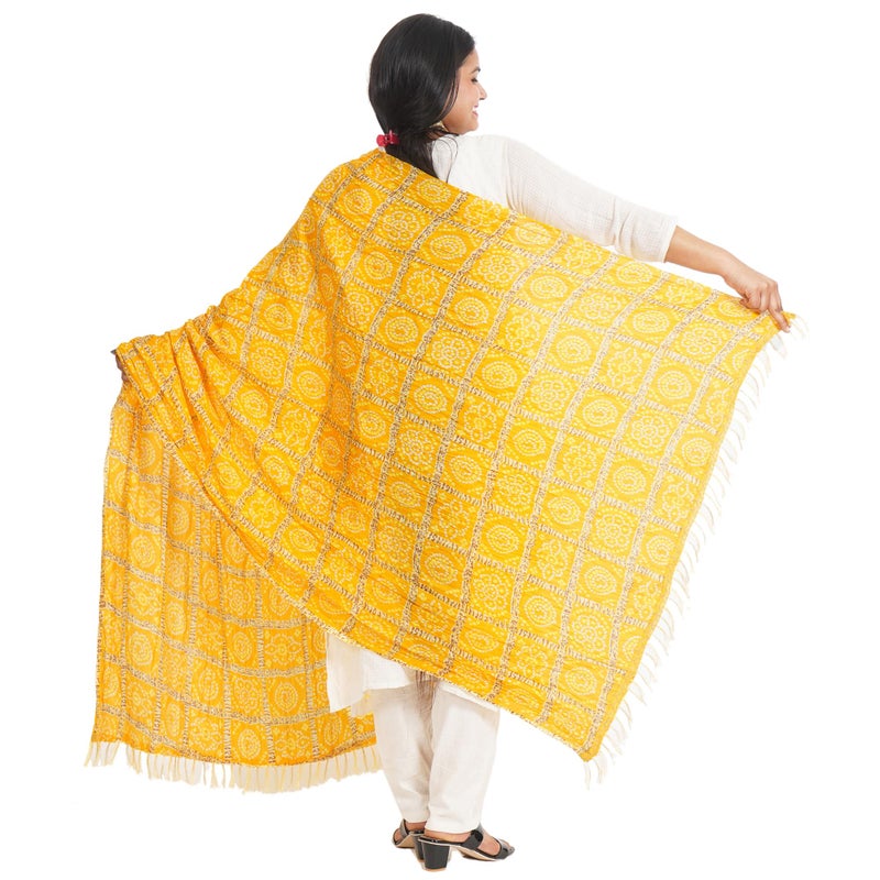 IGH Rajasthani Chinon Silk Dupatta Bandhej Print Dupatta 2.25 Meter Free Size Wedding Gift Return Gift Wedding Favour Gift Scarf (1 Pcs Yellow) - Image 2