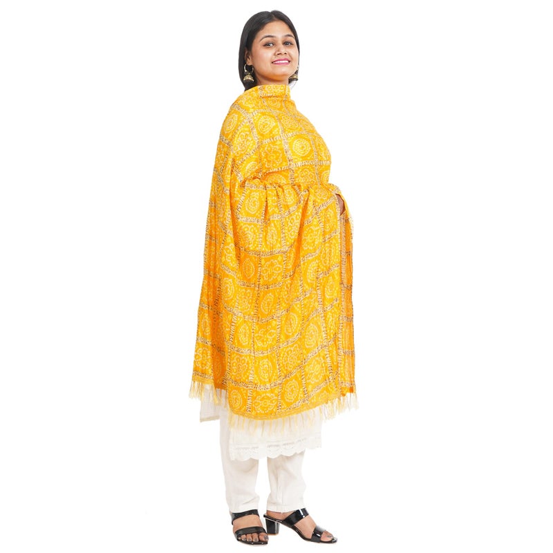 IGH Rajasthani Chinon Silk Dupatta Bandhej Print Dupatta 2.25 Meter Free Size Wedding Gift Return Gift Wedding Favour Gift Scarf (1 Pcs Yellow) - Image 4