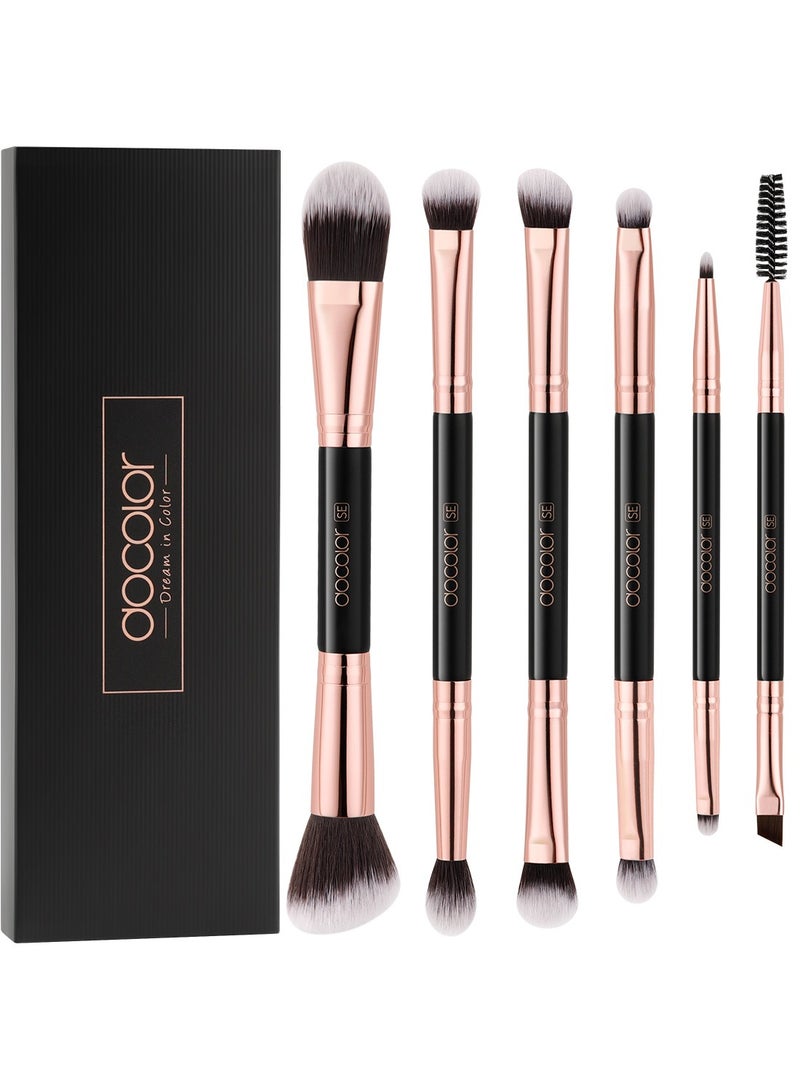 docolor 6-Piece Double-Sided Professional Makeup Brush Set – Vegan & Travel-Friendly Eye & Brow Essentials  - Image 1