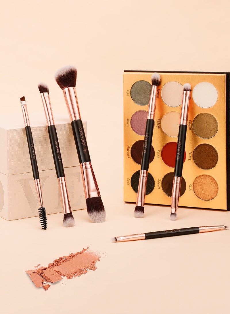 docolor 6-Piece Double-Sided Professional Makeup Brush Set – Vegan & Travel-Friendly Eye & Brow Essentials  - Image 2