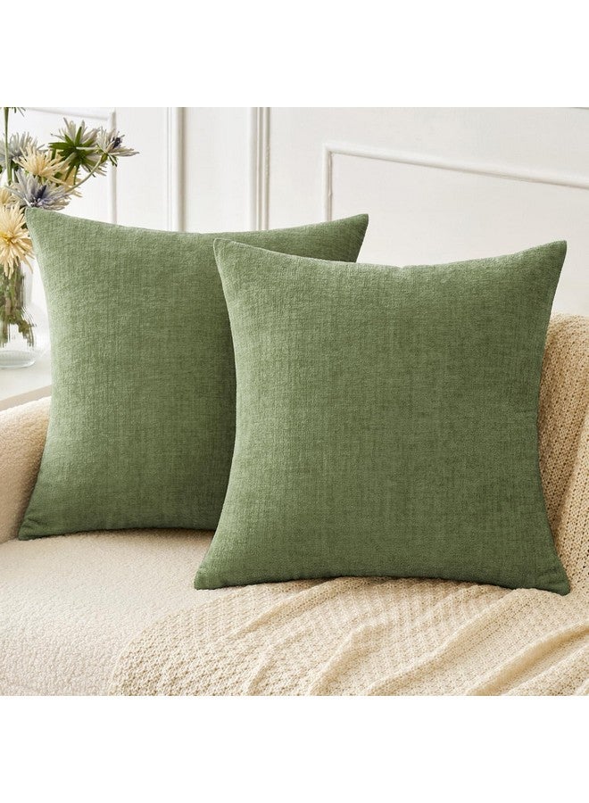 MIULEE MIULEE Pack of 2 Couch Throw Pillow Covers 20x20 Inch Spring Soft Sage Green Chenille Pillow Covers for Sofa Living Room Solid Dyed Pillow Cases  - Image 1