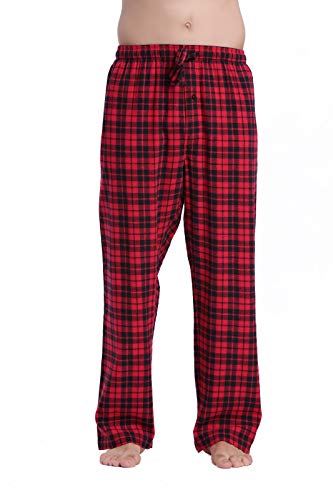 CYZ Men's 100% Cotton Super Soft Flannel Plaid Pajama Pants-BlackRedTartan-L - Image 1