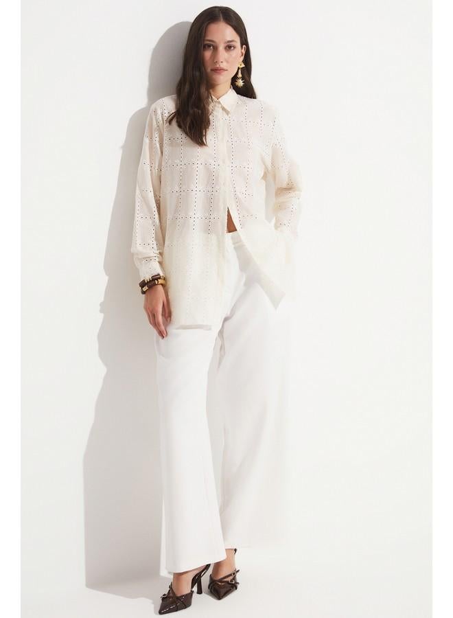 جون قميص قطن مطرز نسائي مقاس واسع من يونيو - لون إكرو - Image 2