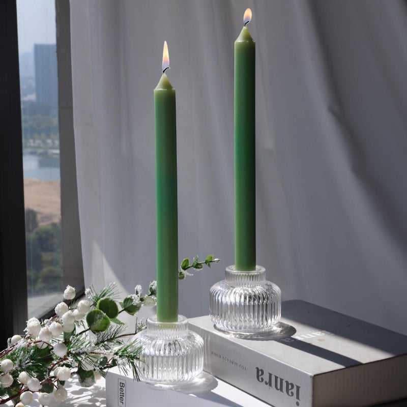 Woho Clear Taper Candle Holders Set of 8 for Taper CandlesTea Lights Candles Ribbed Glass Candlestick Holders for Wedding Table Centerpiece Fluted Votive Candle Holders for Dinner Party Home Decor