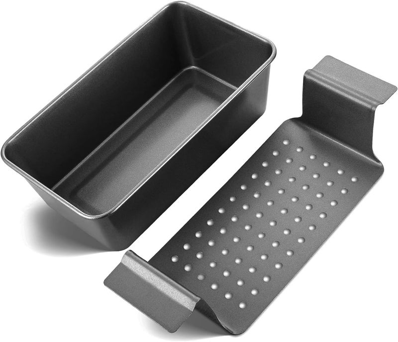 HONGBAKE Meatloaf Pan with Drain Tray - Healthy Nonstick Meat Loaf Pan with Insert That Drain Grease, Perfect Baking Loaf Pan Reduce The Fat and Kick Up The Flavor, Space Grey - Image 1