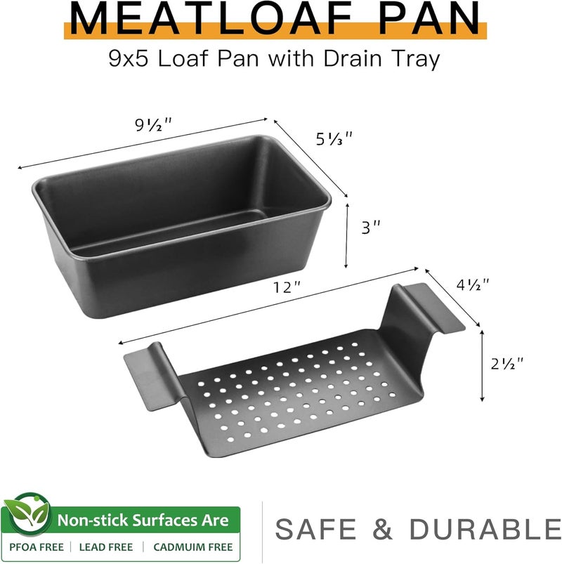 HONGBAKE Meatloaf Pan with Drain Tray - Healthy Nonstick Meat Loaf Pan with Insert That Drain Grease, Perfect Baking Loaf Pan Reduce The Fat and Kick Up The Flavor, Space Grey - Image 3
