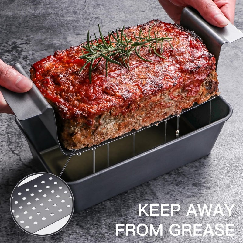HONGBAKE Meatloaf Pan with Drain Tray - Healthy Nonstick Meat Loaf Pan with Insert That Drain Grease, Perfect Baking Loaf Pan Reduce The Fat and Kick Up The Flavor, Space Grey - Image 2