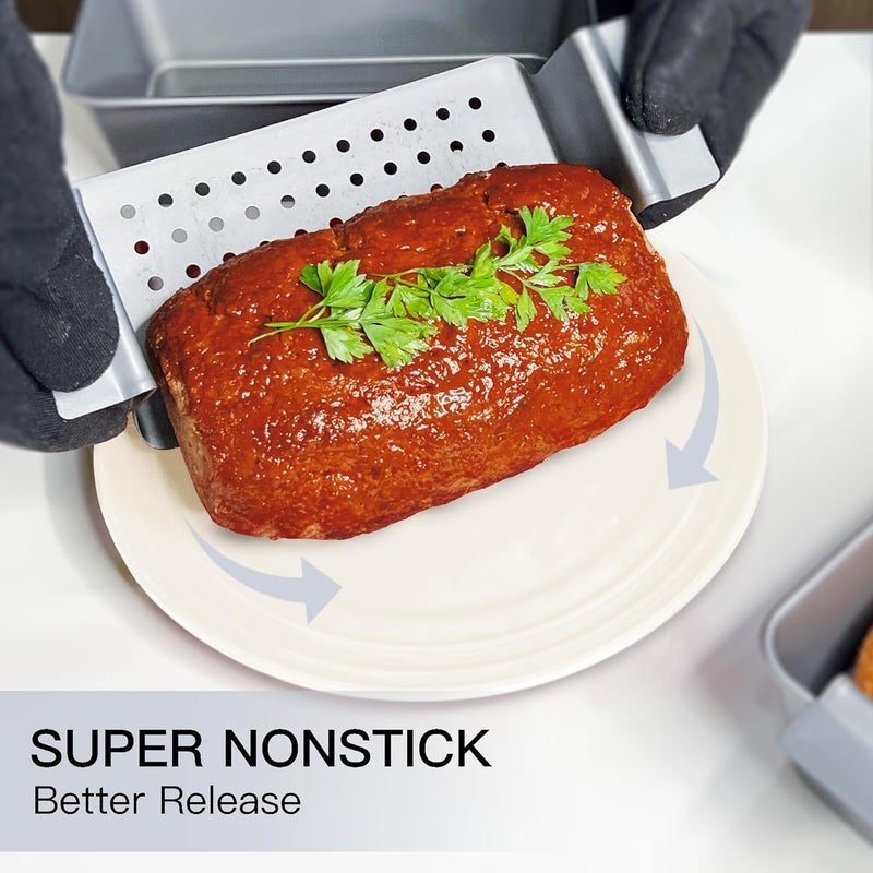 HONGBAKE Meatloaf Pan with Drain Tray - Healthy Nonstick Meat Loaf Pan with Insert That Drain Grease, Perfect Baking Loaf Pan Reduce The Fat and Kick Up The Flavor, Space Grey - Image 4