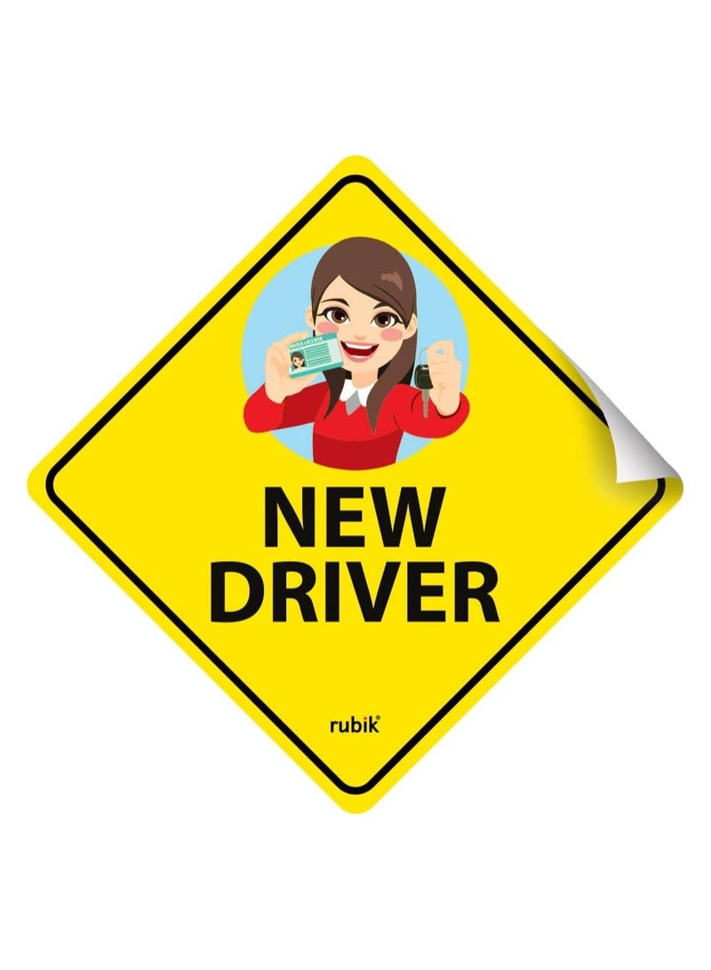 Rubik ملصق سيارة جديد للسائقين الجدد، عاكس وقابل للإزالة للمبتدئين في قيادة السيارات والشاحنات والسيارات الرياضية متعددة الأغراض (مقاس 12 سم × 12 سم) - Image 1