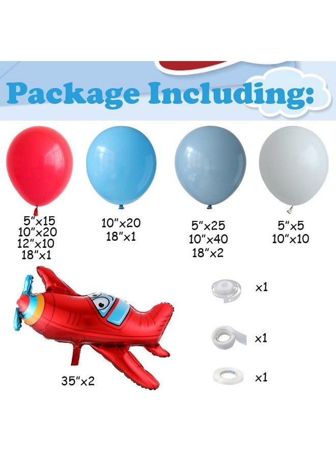 GIHOO Airplane Birthday Party Decorations 151pcs Airplane Balloon Garland Arch Kit Dusty Blue and Red with Airplane Mylar Balloon for Time Flies Theme Birthday Baby Shower Party Supplies - Image 2