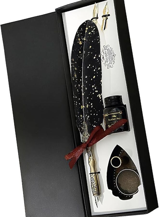Black Quill Pen and Ink Set Vintage Writing Tool Gift for Writers Artists Students - Image 1