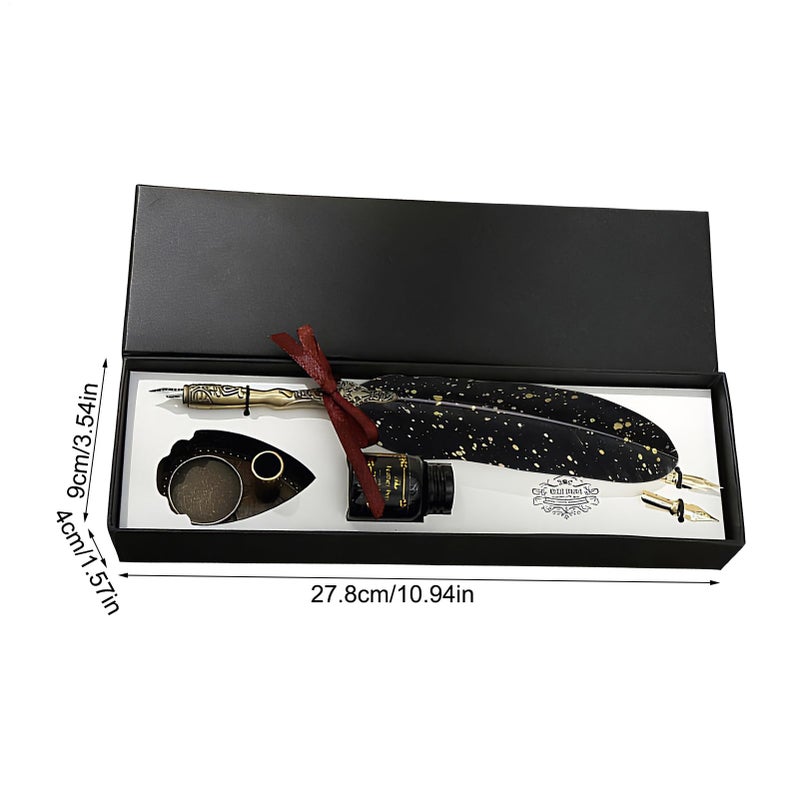 Black Quill Pen and Ink Set Vintage Writing Tool Gift for Writers Artists Students - Image 3