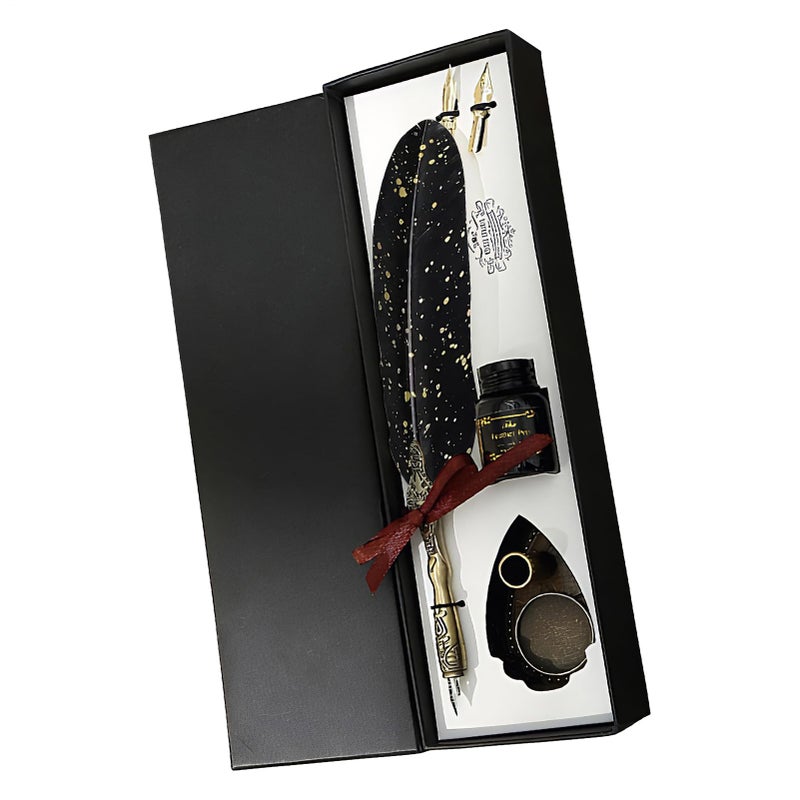 Black Quill Pen and Ink Set Vintage Writing Tool Gift for Writers Artists Students - Image 2