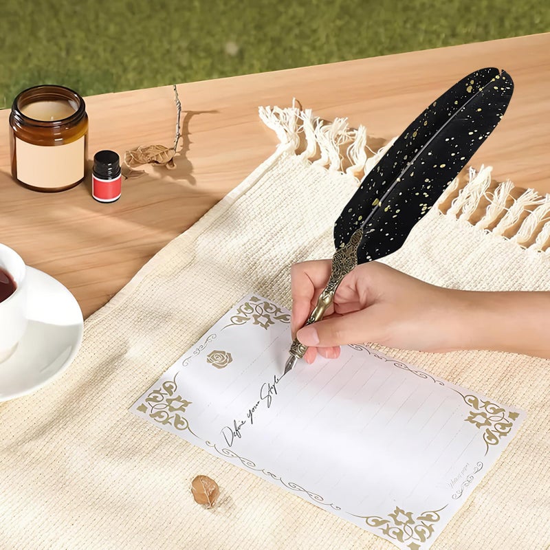 Black Quill Pen and Ink Set Vintage Writing Tool Gift for Writers Artists Students - Image 5
