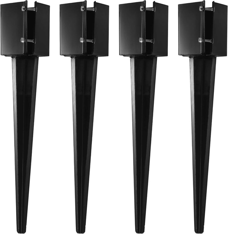 CRIZTA 4Pcs 24" Heavy Duty 4x4 Fence Post Anchor Ground Spike Metal Black Powder Coated - Mailbox Post Anchors. Length: 24 inches, Outer Dimension: 4” x 4” (Fit 3.5” x 3.5” Square Wood Post) - Image 1