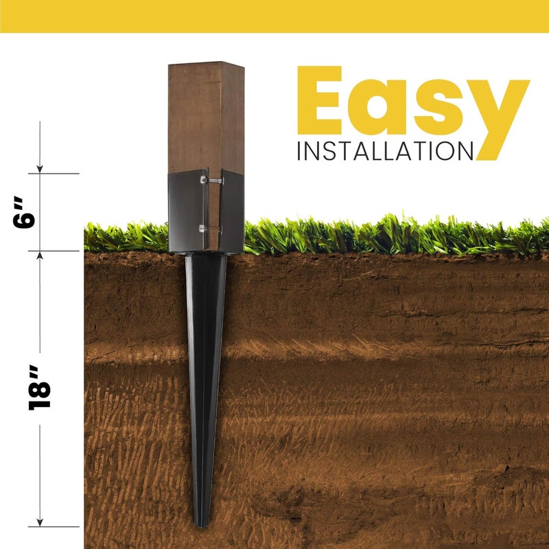 CRIZTA 4Pcs 24" Heavy Duty 4x4 Fence Post Anchor Ground Spike Metal Black Powder Coated - Mailbox Post Anchors. Length: 24 inches, Outer Dimension: 4” x 4” (Fit 3.5” x 3.5” Square Wood Post) - Image 3