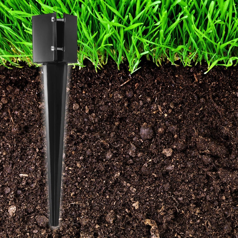 CRIZTA 4Pcs 24" Heavy Duty 4x4 Fence Post Anchor Ground Spike Metal Black Powder Coated - Mailbox Post Anchors. Length: 24 inches, Outer Dimension: 4” x 4” (Fit 3.5” x 3.5” Square Wood Post) - Image 5