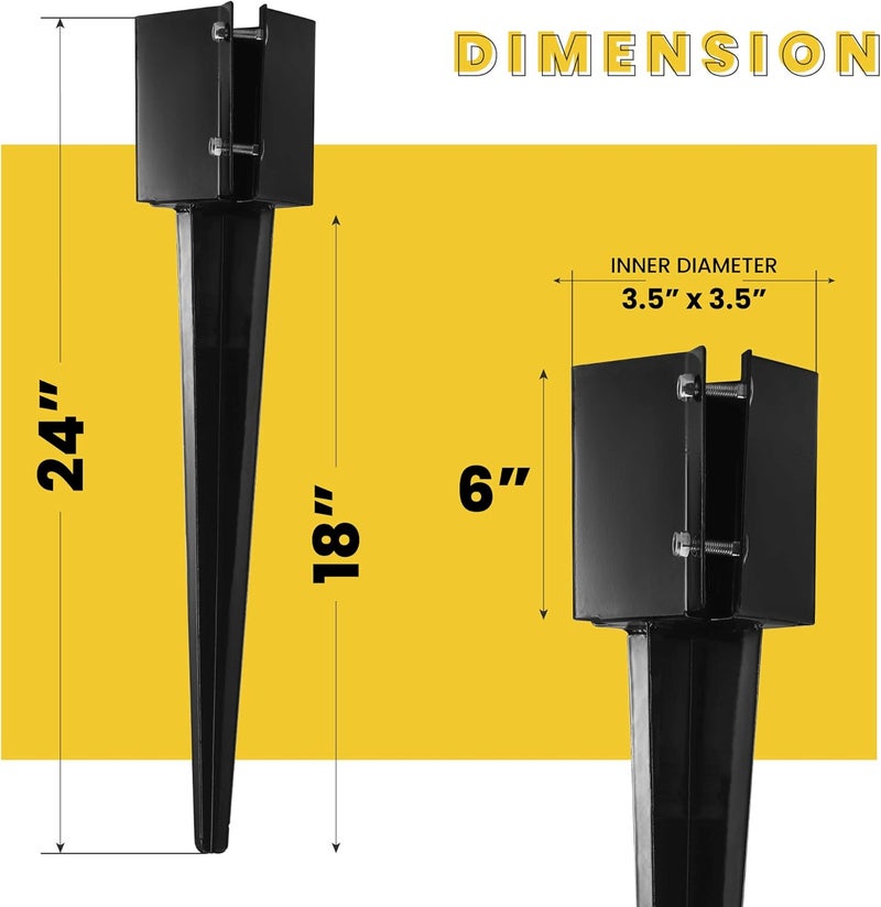 CRIZTA 4Pcs 24" Heavy Duty 4x4 Fence Post Anchor Ground Spike Metal Black Powder Coated - Mailbox Post Anchors. Length: 24 inches, Outer Dimension: 4” x 4” (Fit 3.5” x 3.5” Square Wood Post) - Image 2
