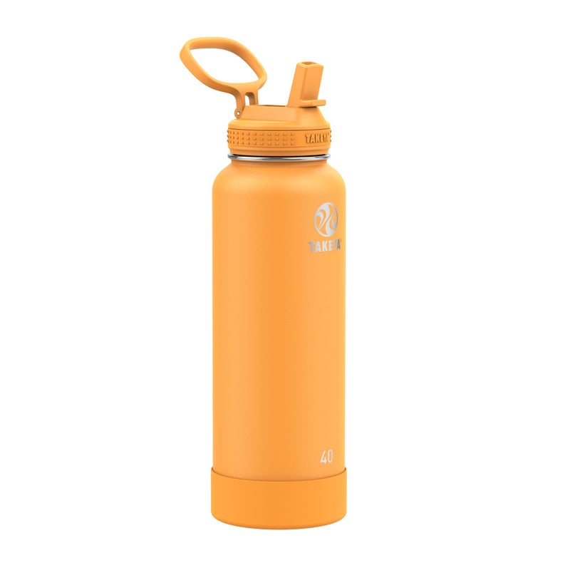 Takeya Actives 40 oz Water Bottle with Straw Lid Double Wall Stainless Steel Insulation Dishwasher Safe BPAFree Removable Bumper Honeycomb