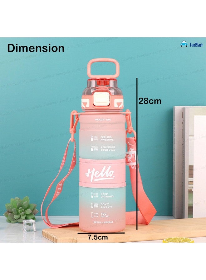 FunBlast Polypropylene 1 Litre Water Bottle - Sports Water Bottles With Time Marker, Gym Outdoor Sipper Bottle With Handle & Adjustable Strap, Leak Proof BPA Free Fitness Water Bottle (Multicolor-B) - Image 2