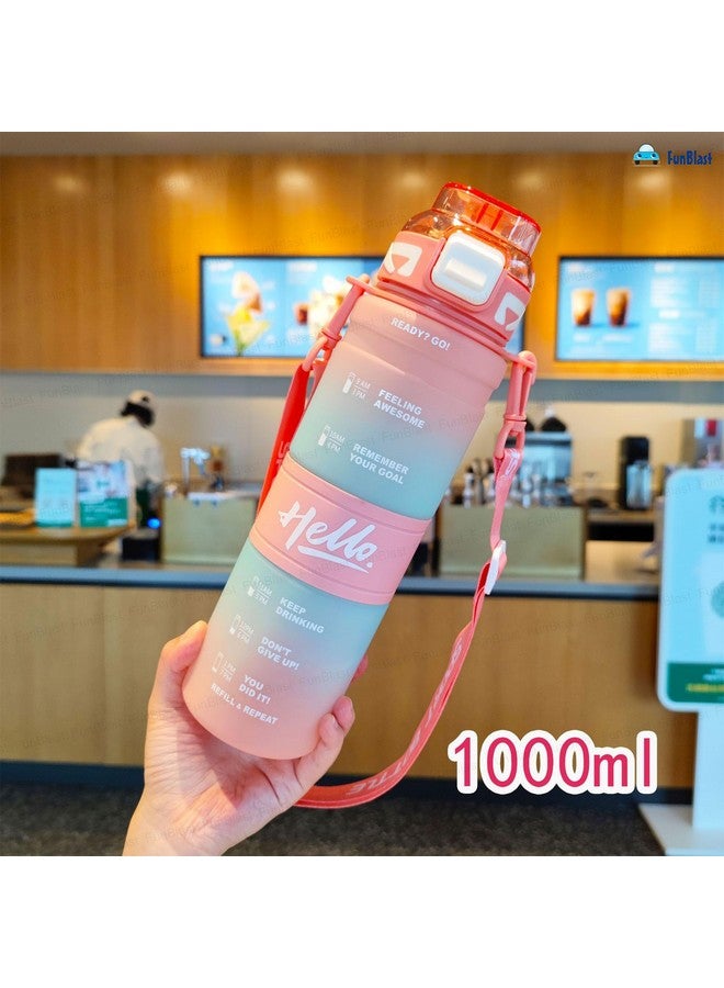 FunBlast Polypropylene 1 Litre Water Bottle - Sports Water Bottles With Time Marker, Gym Outdoor Sipper Bottle With Handle & Adjustable Strap, Leak Proof BPA Free Fitness Water Bottle (Multicolor-B) - Image 5