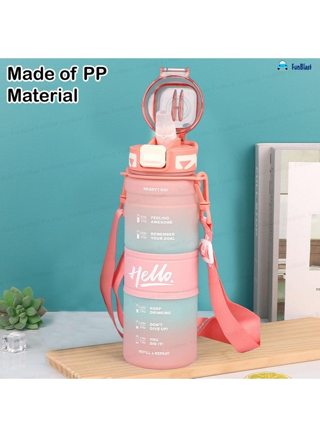 FunBlast Polypropylene 1 Litre Water Bottle - Sports Water Bottles With Time Marker, Gym Outdoor Sipper Bottle With Handle & Adjustable Strap, Leak Proof BPA Free Fitness Water Bottle (Multicolor-B) - Image 3