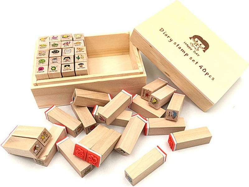ALIMITOPIA Diary Stamp Set,Wooden Rubber Signet for Children DIY Scrapbooking Planner Card Making(40pcs,Happy Day) - Image 4