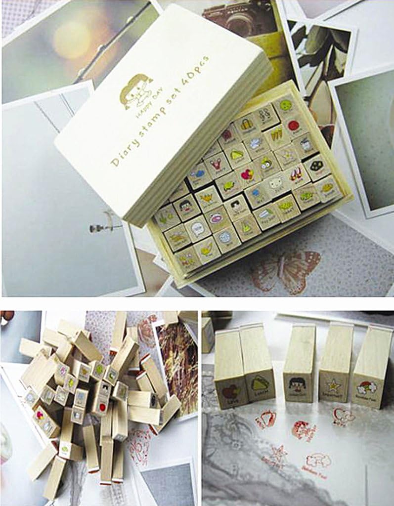 ALIMITOPIA Diary Stamp Set,Wooden Rubber Signet for Children DIY Scrapbooking Planner Card Making(40pcs,Happy Day) - Image 5
