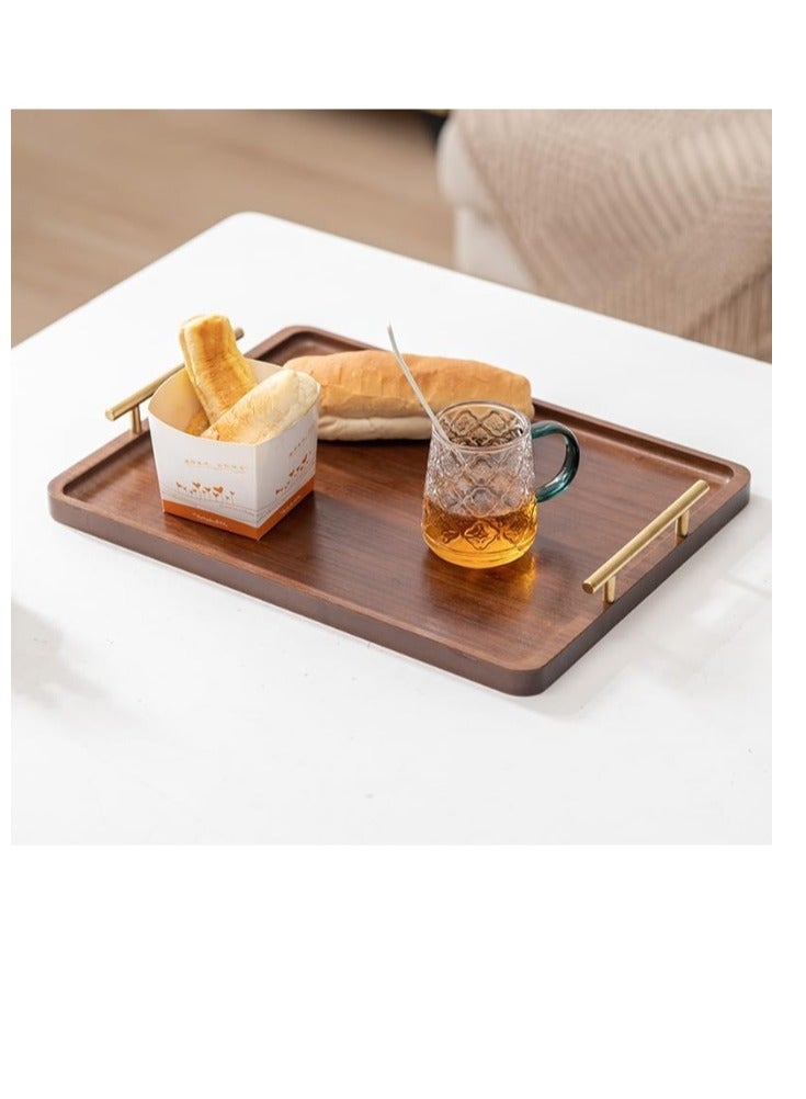 OASIS-TH Serving Tray Walnut Wood With Gold Handles, Food Holder for Breakfast,Coffee Table,Dinner , Decorative Tray for Kitchen, Bedroom (Large)Size 35cm - Image 1
