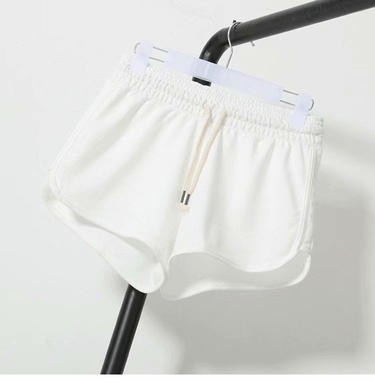 Korean Style plus size Loose Sports Solid Color Shorts Womens Three-point Running Pants Casual Yoga Pants Outer Wear Beach Pajama Pants White Solid Color Trousers 