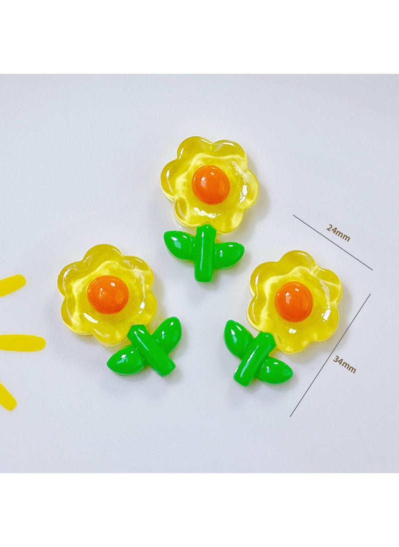 Generic Clear Cute Flower Rabbit Resin DIY Phone Case Accessories Orange core yellow card 24*34mm 