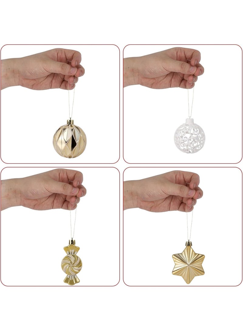 SYOSI مجموعة زينة كرات عيد الميلاد غير قابلة للكسر، كرات ذهبية لتزيين الشجرة، مجموعة متنوعة من كرات عيد الميلاد مكونة من 73 قطعة مع صندوق على شكل منزل لتزيين شجرة عيد الميلاد، إكليل زهور، وزينة - Image 3