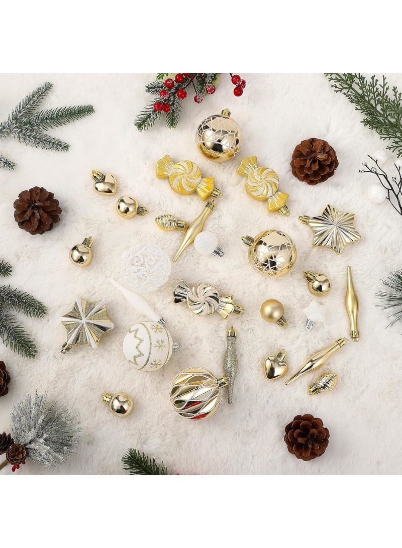 SYOSI مجموعة زينة كرات عيد الميلاد غير قابلة للكسر، كرات ذهبية لتزيين الشجرة، مجموعة متنوعة من كرات عيد الميلاد مكونة من 73 قطعة مع صندوق على شكل منزل لتزيين شجرة عيد الميلاد، إكليل زهور، وزينة - Image 5