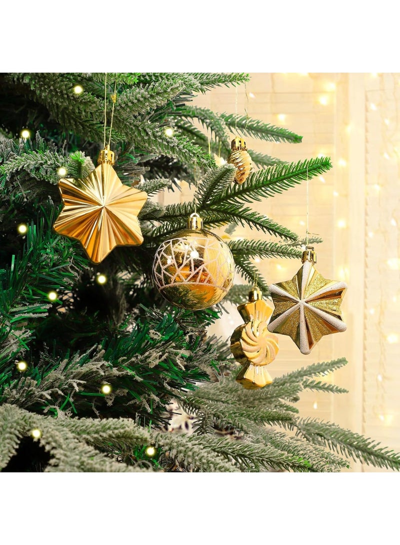SYOSI مجموعة زينة كرات عيد الميلاد غير قابلة للكسر، كرات ذهبية لتزيين الشجرة، مجموعة متنوعة من كرات عيد الميلاد مكونة من 73 قطعة مع صندوق على شكل منزل لتزيين شجرة عيد الميلاد، إكليل زهور، وزينة - Image 4