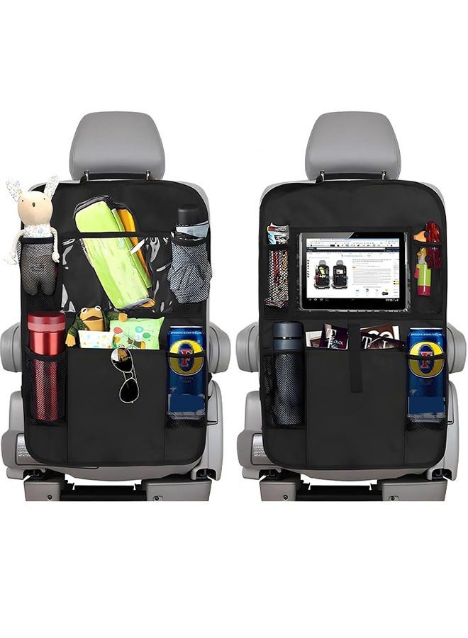 Car Backseat Organizer, 2 Pack Car Organizer Back Seat with Tablet Holder, 6 Storage Pockets Seat Back Protectors Kick Mats for Kids Toddlers, Travel Accessories - Image 1
