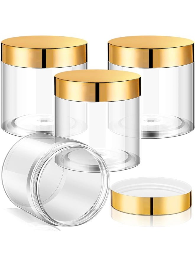 Patelai 4 Pieces Round Clear Wide-mouth Leak Proof Plastic Container Jars with Lids for Travel Storage Makeup Beauty Products Face Creams Oils Salves Ointments DIY Slime Making or Others (2 oz, Gold) - Image 1