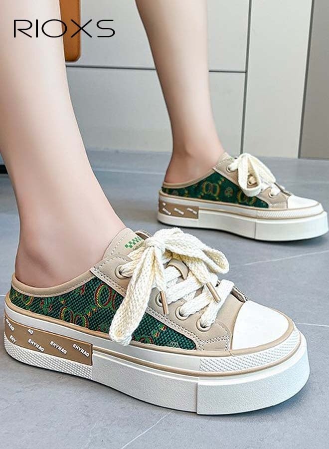RIOXS Women's Mules Shoes, Comfort Soft Shoes, Mule-Style Sneakers With Laces, Fashion Casual Sneakers, Anti-slip Walking Shoes  - Image 4