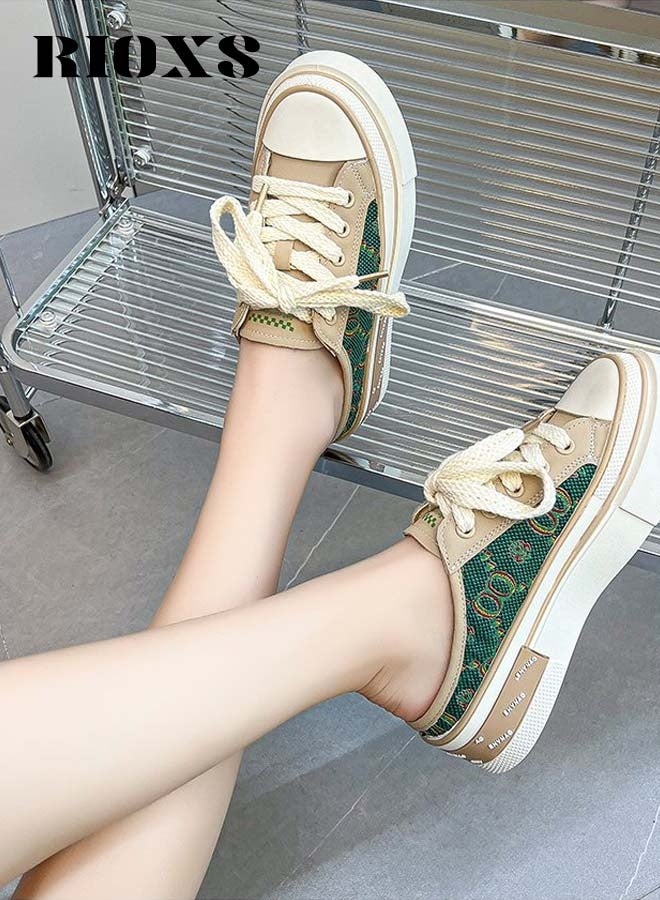 RIOXS Women's Mules Shoes, Comfort Soft Shoes, Mule-Style Sneakers With Laces, Fashion Casual Sneakers, Anti-slip Walking Shoes  - Image 1