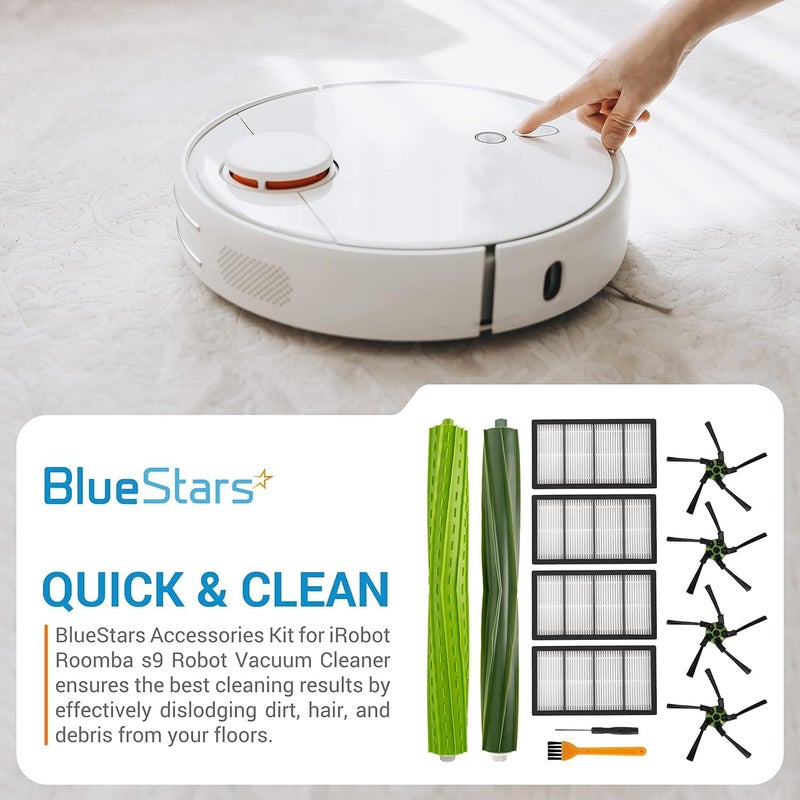 مجموعة قطع غيار لمكنسة الروبوت iRobot Roomba سلسلة s9، s9+، s9 Plus، 9550 | 2 فرشاة مطاطية لأسطح متعددة، 4 فلاتر، 4 فرشاة جانبية - أداة تنظيف إضافية - من - Image 2