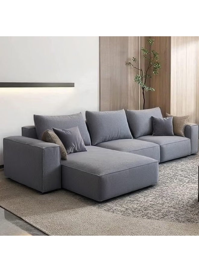 Al Zakharef Furniture Rabeena L-Shape Linen Fabric Corner Sofa Set – Luxury Sectional Couch for Living Room with Strong Wood Frame & Free Pillows – Modern L-Shape Sofa Color Grey-Right Side - Image 1