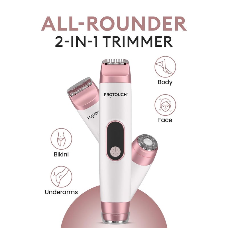 Pro touch أداة تشذيب وإزالة شعر متعددة الاستخدامات للنساء للوجه والجسم وتحت الإبط وخط البيكيني | قابلة لإعادة الشحن، مقاومة للماء IPX5، محمولة، خفيفة الوزن | آمنة للبشرة الحساسة، أداة تشذيب بدون ألم - Image 2